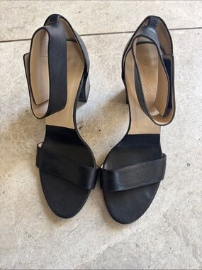 Chloe Black Leather Block Heel Ankle-Strap Sandals